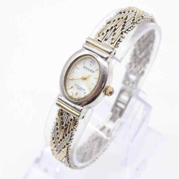 Vintage Sharp Watch Womens Silver Tone Stainless Steel White Classic Dial - Picture 3 of 9